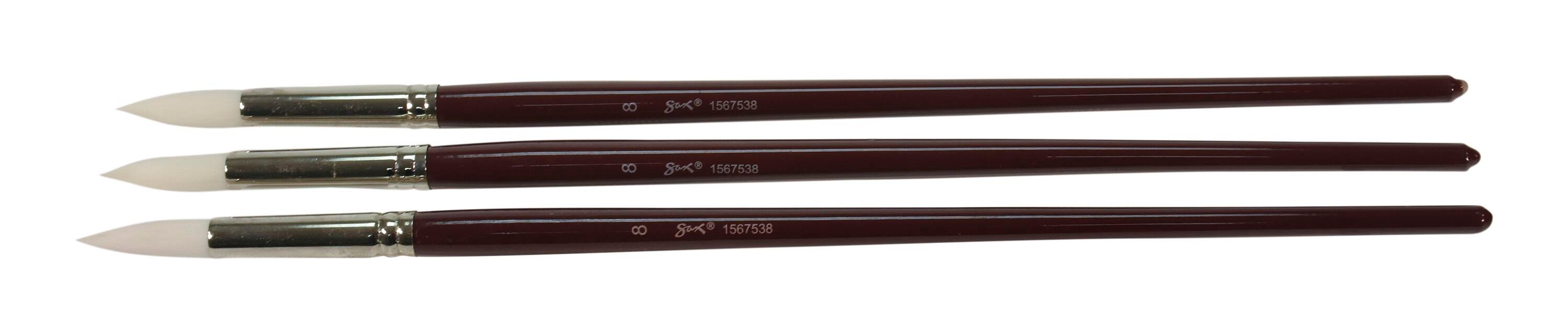 Sax Optimum White Synthetic Taklon Paint Brushes with Long Handles, Round Type, Size 8, Set of 3 1567538